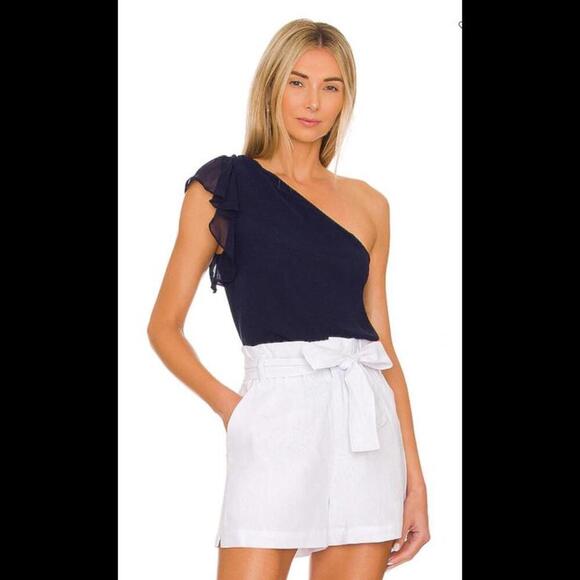 1. State One Shoulder Ruffeled Chiffon Top - Peacoat, XL, NWT - Picture 1 of 4